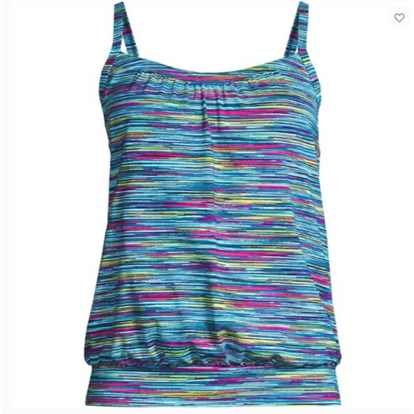 LANDS' END SWIMSUIT TOP 10 DDD BLOUSON TANKINI deep sea navy space dyed $82.95 - Picture 4 of 4
